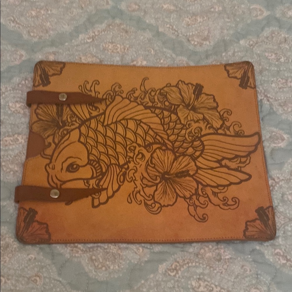 Koi fish & Hibiscus design, Leather tablet/ipad Case.